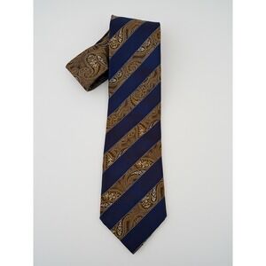 Vintage Italo Ferretti Italian Silk Necktie | Navy & Brown Striped Paisley